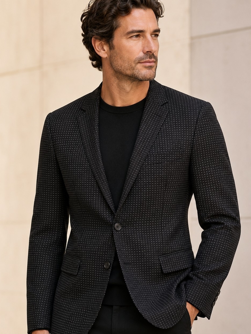 NWT John Varvatos USA Black Gray Dot Blazer 42R